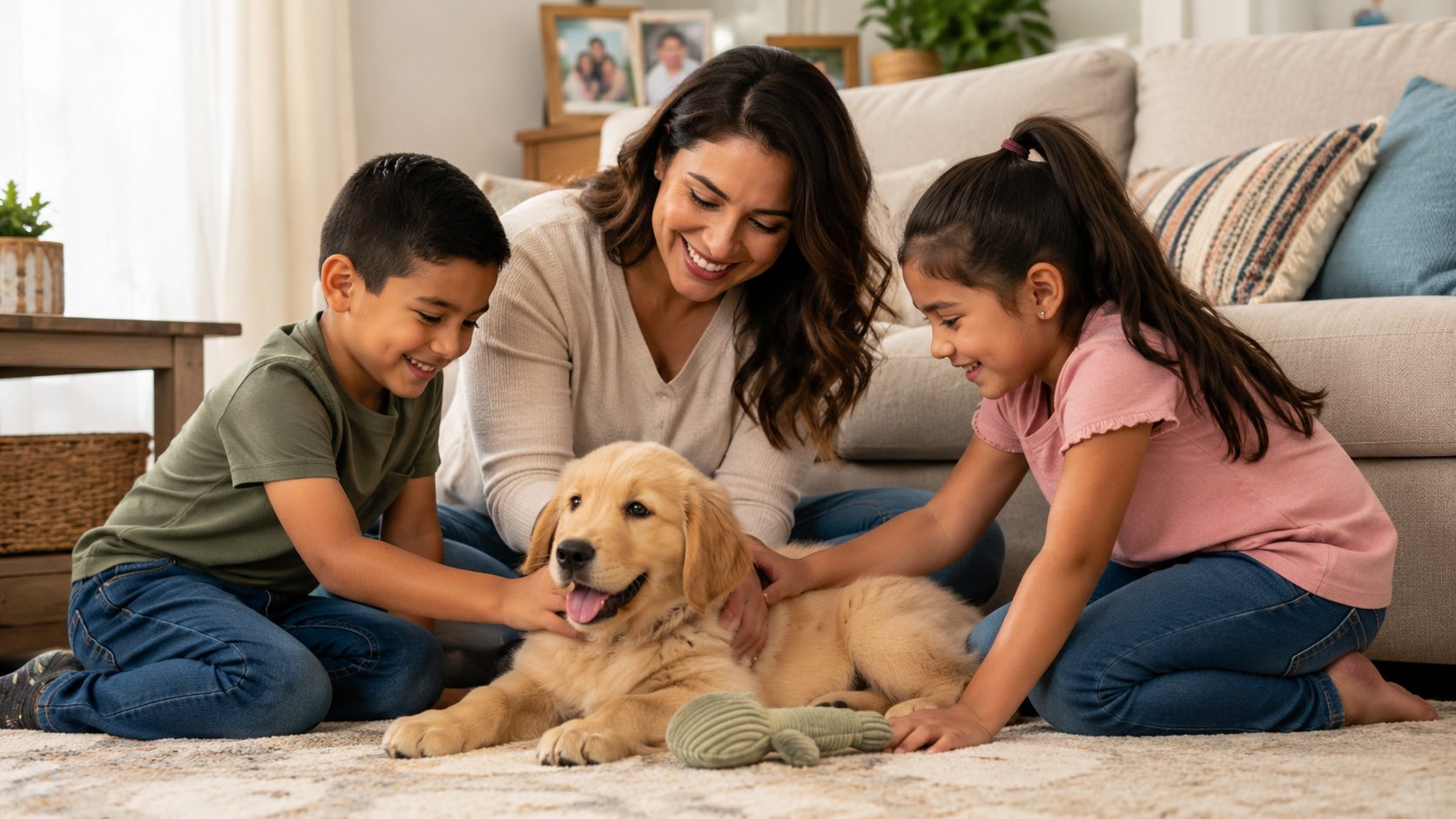 Familia feliz con su cachorro en Lewis Center